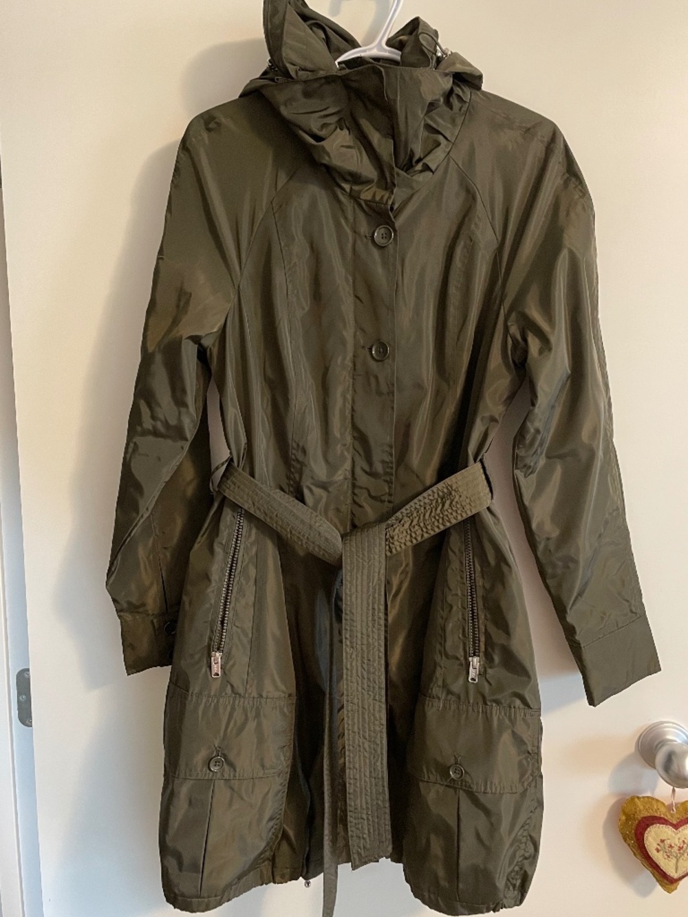 EUC Marc New York Green Mid-Length Water Resistant Windbreaker Trench Medium